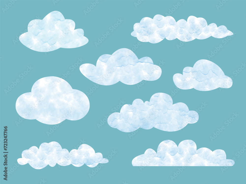 clouds isolated on white background. Hand drawn watercolor illustration