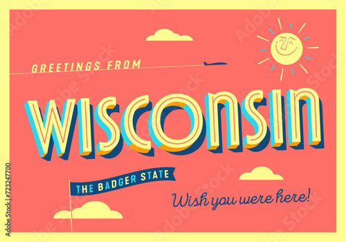 Greetings from Wisconsin, USA - The Badger State - Touristic Postcard