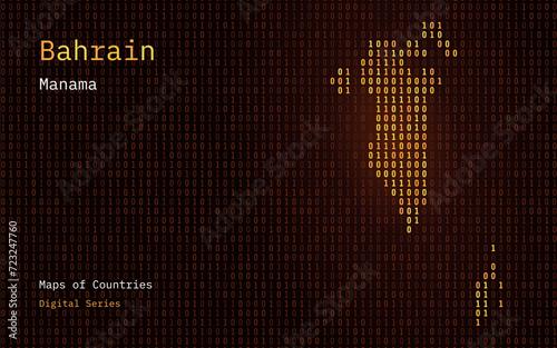Bahrain Map Shown in Binary Code Pattern. TSMC. Matrix numbers, zero, one. World Countries Vector Maps. Digital Series