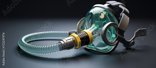 Oxygen Mask is a device worn over the nose and mouth through which oxygen is supplied from a storage tank. photo