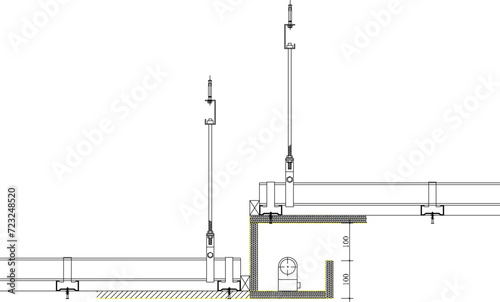 Vector sketch illustration of architectural design details for installing ceiling ornaments