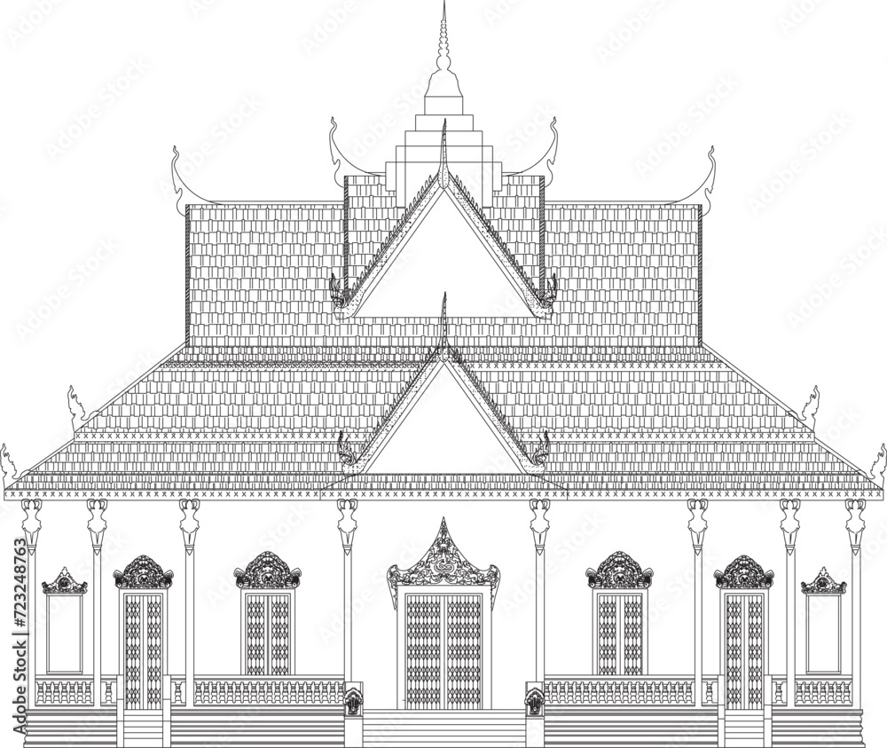 Vector sketch illustration of classic traditional vintage ethnic house