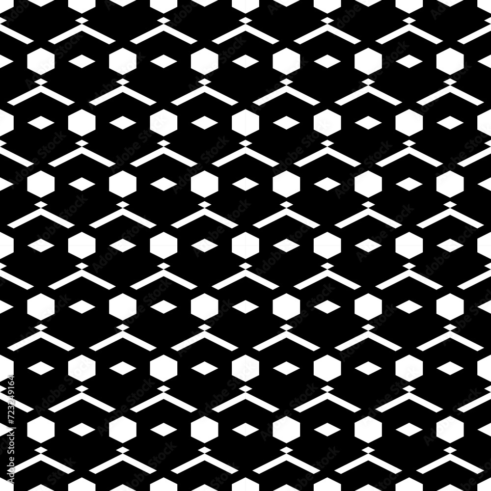 Fototapeta premium Seamless pattern. Geometric wallpaper. Rhombuses, chevrons, hexagons ornament. Geometrical backdrop. Diamonds, angle brackets, figures background. Digital paper, textile print, web design. Vector art