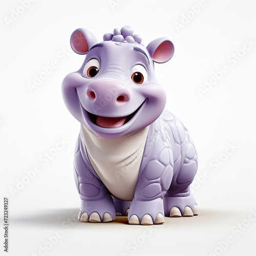 Magic fairytale character hippopotamus 3d illustration isolate for print. Magic fairy tale hippo print for clothing  fabric  paper  stationery  books  goods. 3D toy hippopotamus banner  background.