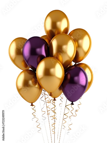 purple and gold balloons isolated