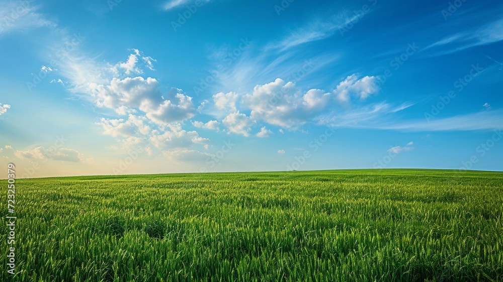 cinematic eye catching view green field and blue sky generated by ai cinematic eye catching view green field and blue sky generated by ai