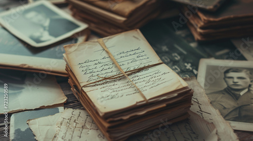 A collection of vintage love letters and photographs.