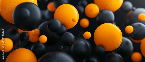 3D model of orange and black Balls with other geometric shapes photo