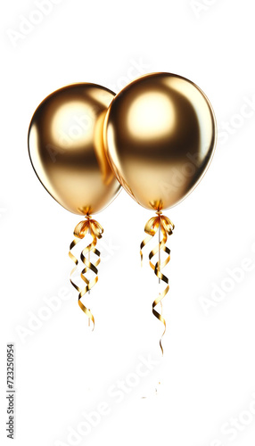  Two shiny metallic gold balloons