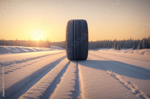 Winter tire covered in snow snowy road ice icy car wheel drive safety safe driving transportation condition change vehicle auto slippery danger frost protection climate dangerous offroad © master old
