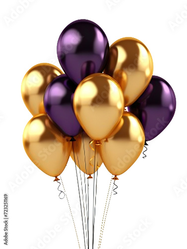gold and purple balloons isolated