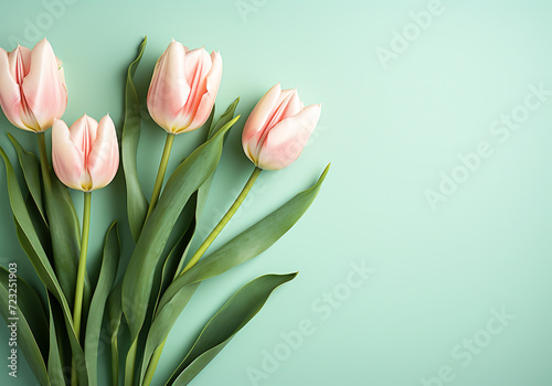 Minimalist background with tulips in spring colors for invitation card. Wedding  Mother s Day  Valentine s Day or other events