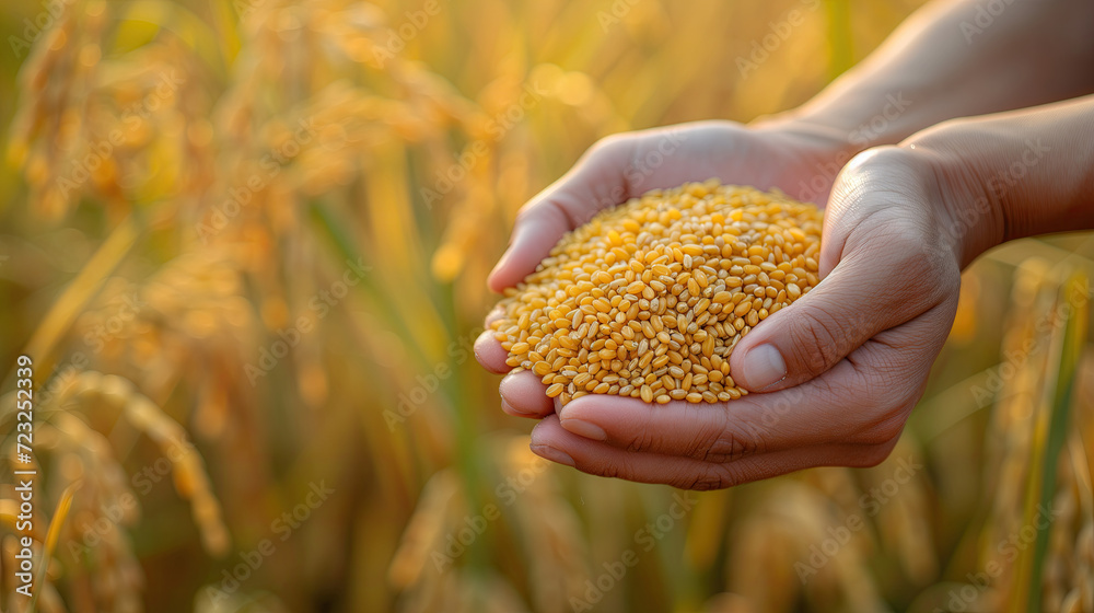 Hand holding many white seeds It shows that the production is very good. Hand holding many white seeds It shows that the production is very good.
