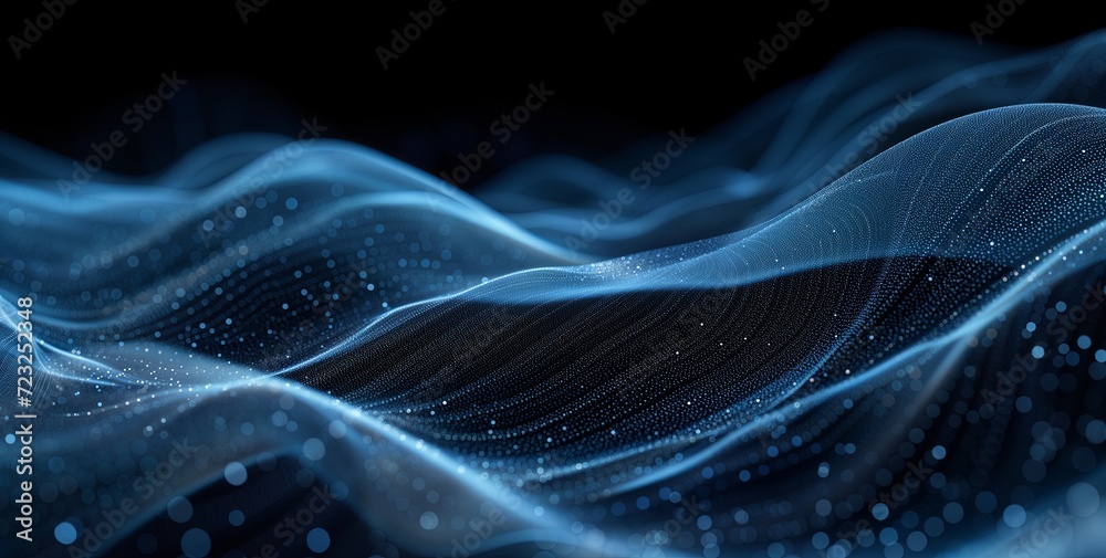 Fototapeta premium An abstract background with blue lines form in the style of bokeh, digital illustration, light-filled, luminous objects, infinity nets