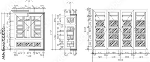 Vector sketch illustration of design, architectural engineering drawing, window frame, simple Mediterranean ethnic villa house