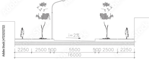 Vector sketch illustration of garden path environmental section design with vegetation