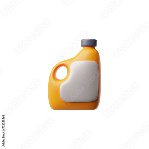 Motor or engine oil canister vector 3D icon, cartoon mockup plastic orange bottle container for lubricant or detergents