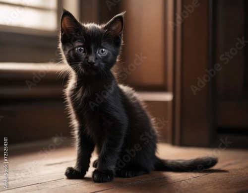 Images of a small black kitten. © Yana Zastolskaya