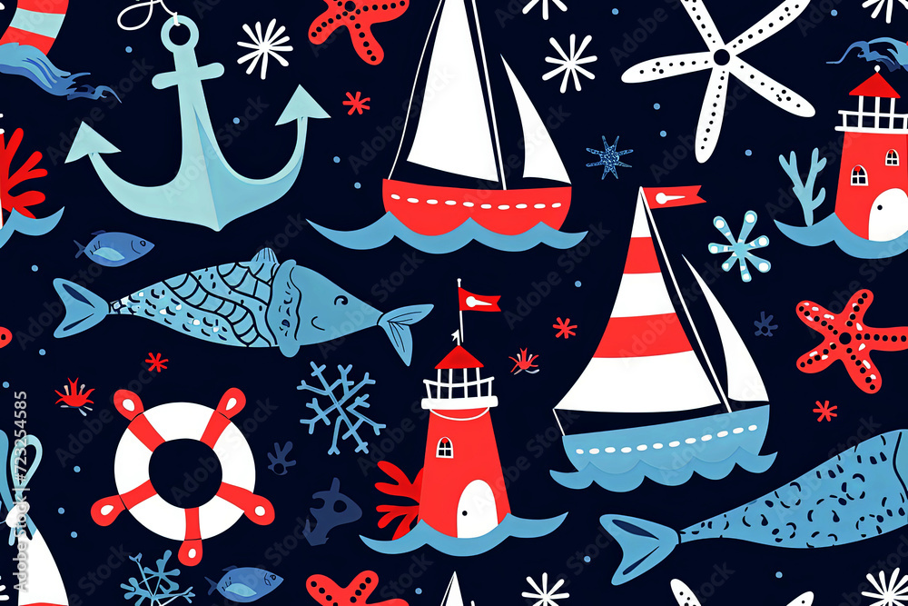 Generative AI illustration of background of nautical motifs Generative AI illustration of background of nautical motifs