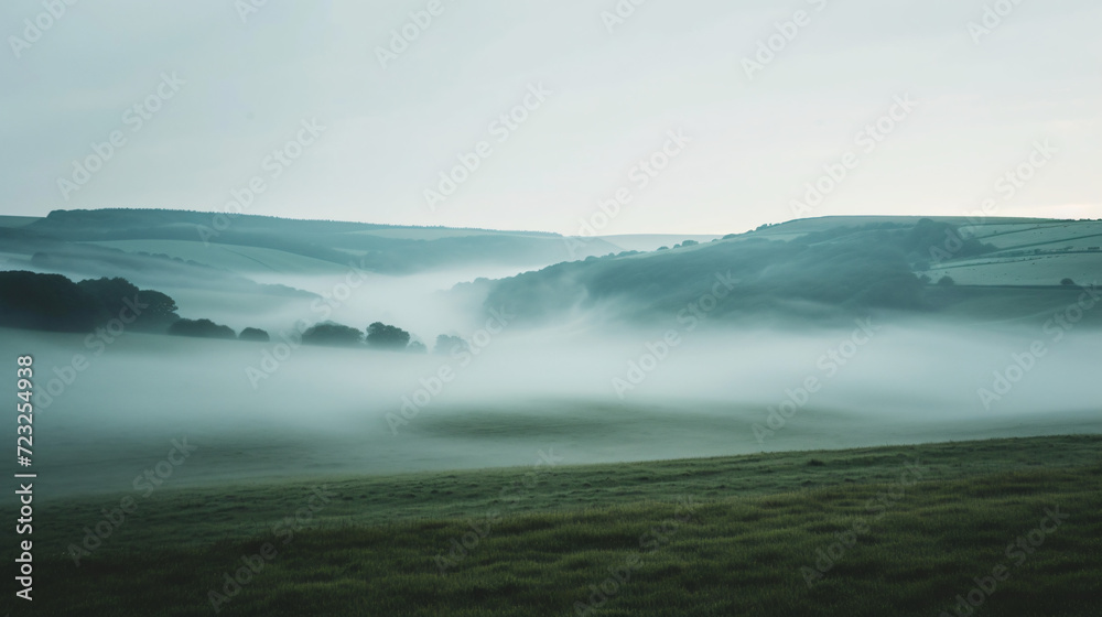 A foggy morning in a countryside.