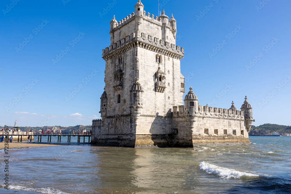 View of Belem Tower on a sunny afternoon. Belem Tower in Lisbon City, Portugal