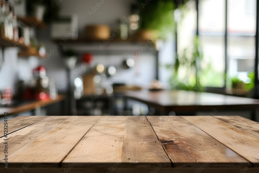 Blurred kitchen and desk backdrop at home Blurred kitchen and desk backdrop at home