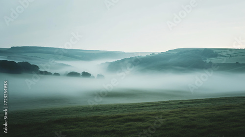 A foggy morning in a countryside.