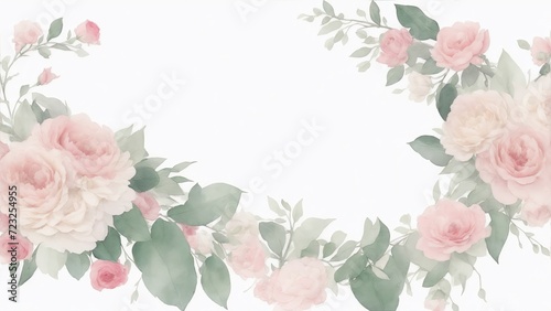 Pink flowers and eucalyptus greenery bouquet, Watercolor floral illustration, flower frame background © Reazy Studio