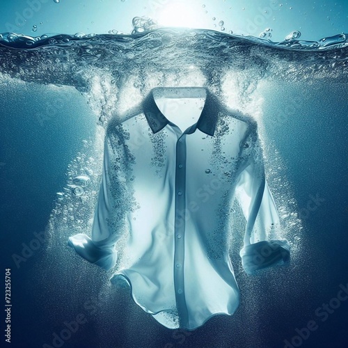 Camisa branca com gravata mergulhada na água, execelente para propaganda de lava roupas e sabão photo
