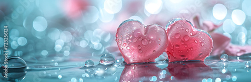 pink hearts that cant sink into liquid on water in photo