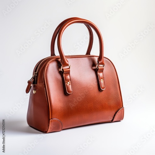 Women's Bag with Leather-colored Printed Strap on White