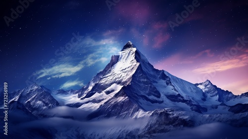 Snowy mountain peak under starry galaxy majesty generative ai © Akbar