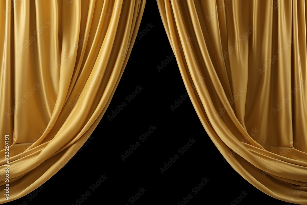 Elegant Golden Curtains on Black Background in a Theater Setting