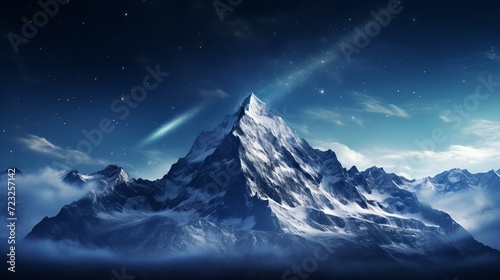 Snowy mountain peak under starry galaxy majesty generative ai
