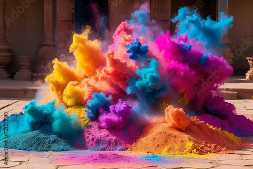 GENERATIVE AI, colorful powder explosions isolated on black background