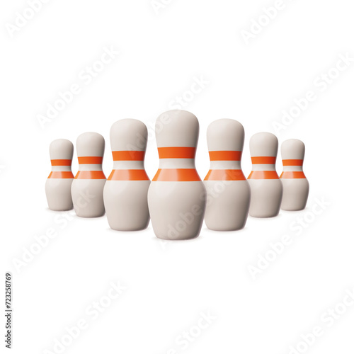 Bowling pins lined up on a hitting lane, realistic vector illustration isolated.
