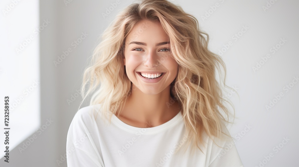 Stylish blonde girl in cropped top smiling happy Stylish blonde girl in cropped top smiling happy