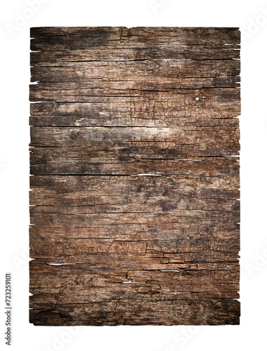 Rustic, cracked wood planks board. Transparent PNG