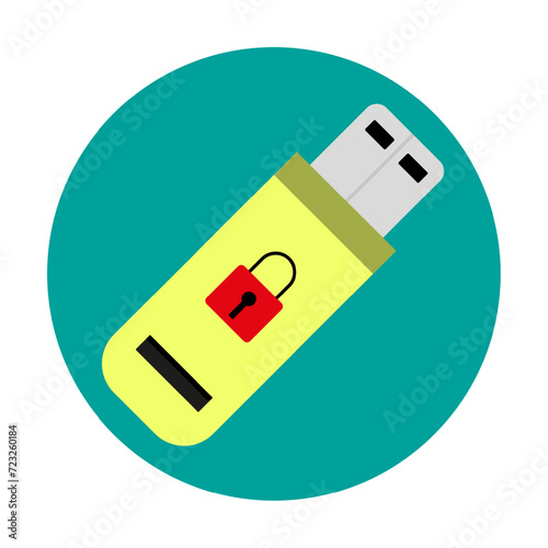 Flash drive with lock line icon. Media, disk, memory, computer, information, drive, memory card, laptop. Vector icon for business and advertising