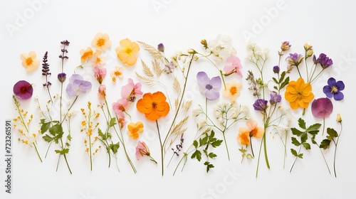Top view of pressed flowers