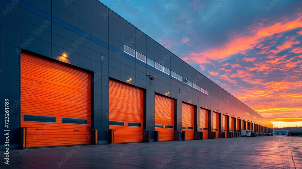 exterior of a commercial warehouse with roller doors exterior of a commercial warehouse with roller doors