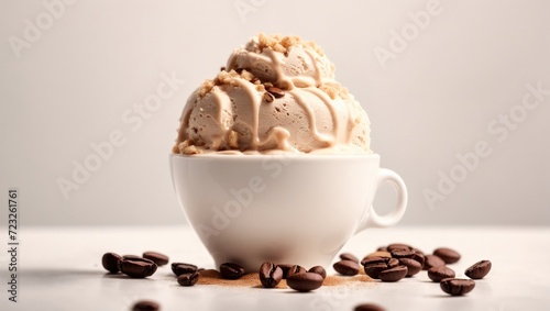 Coffee and Nescafe flavored ice cream with bean and chocolate sauce in a cup, Chocolate ice cream 
