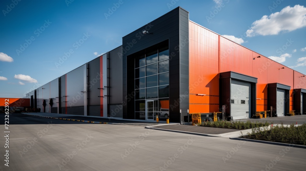 Obraz premium exterior of a commercial warehouse with roller doors