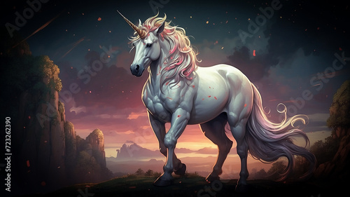 Illustration of a unicorn. The colorful design  mythical creature. Concept of fantasy and creativity. Generated Ai