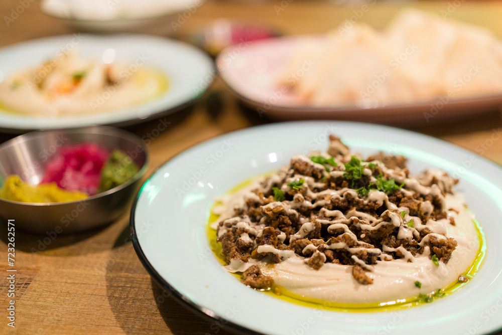 Hummus with lamb meat israel cuisine