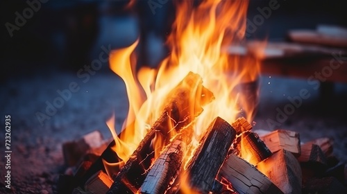Vertical shot of beautiful burning flames at night
