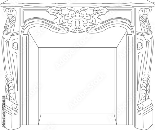 Vector sketch illustration of vintage old classic fireplace place design