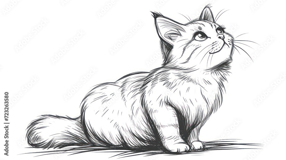 a black and white drawing of a cat sitting on the ground looking up at something in the air with its mouth open and eyes wide open, on a white background. a black and white drawing of a cat sitting on the ground looking up at something in the air with its mouth open and eyes wide open, on a white background.