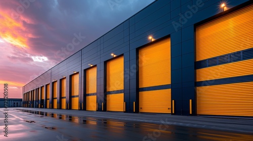 exterior of a commercial warehouse with roller doors