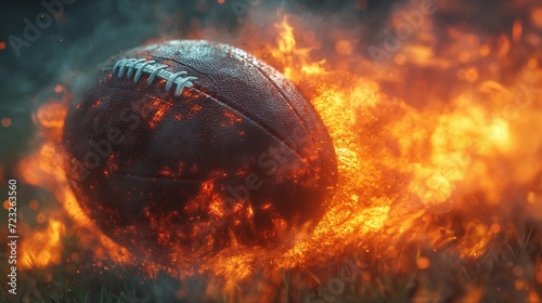 American football ball is on fire. Generative AI photo